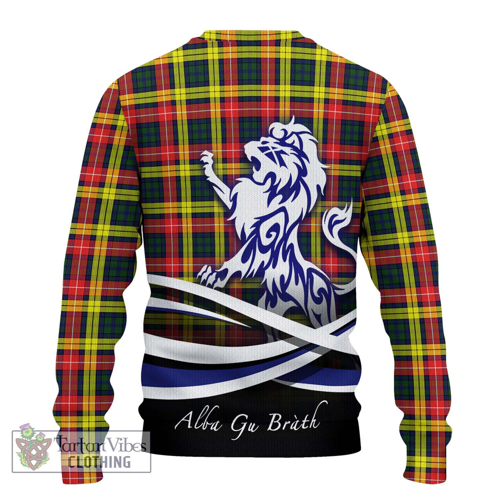 Buchanan Modern Tartan Knitted Sweater with Alba Gu Brath Regal Lion Emblem - Tartanvibesclothing Shop