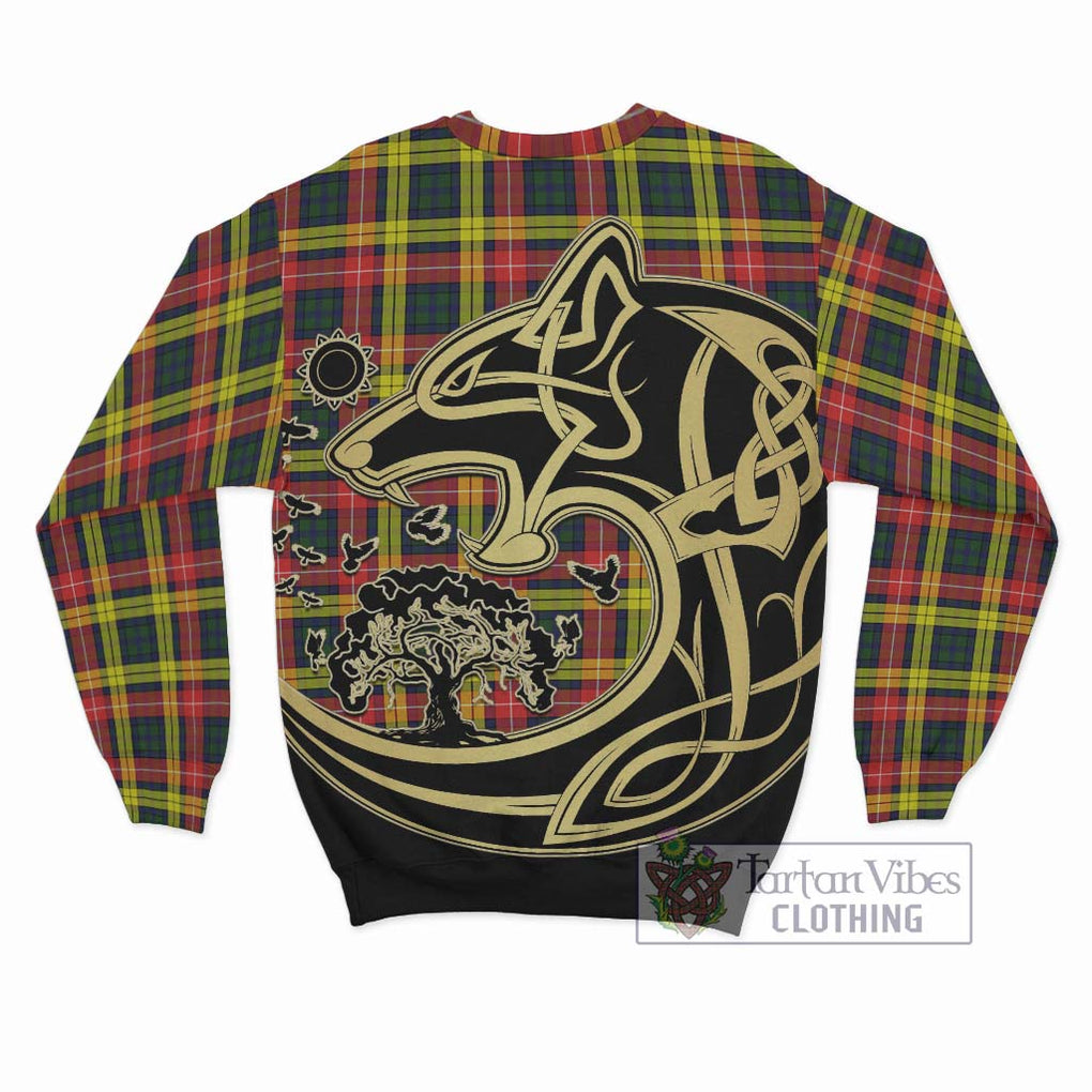 Buchanan Modern Tartan Sweatshirt with Family Crest Celtic Wolf Style - Tartan Vibes Clothing