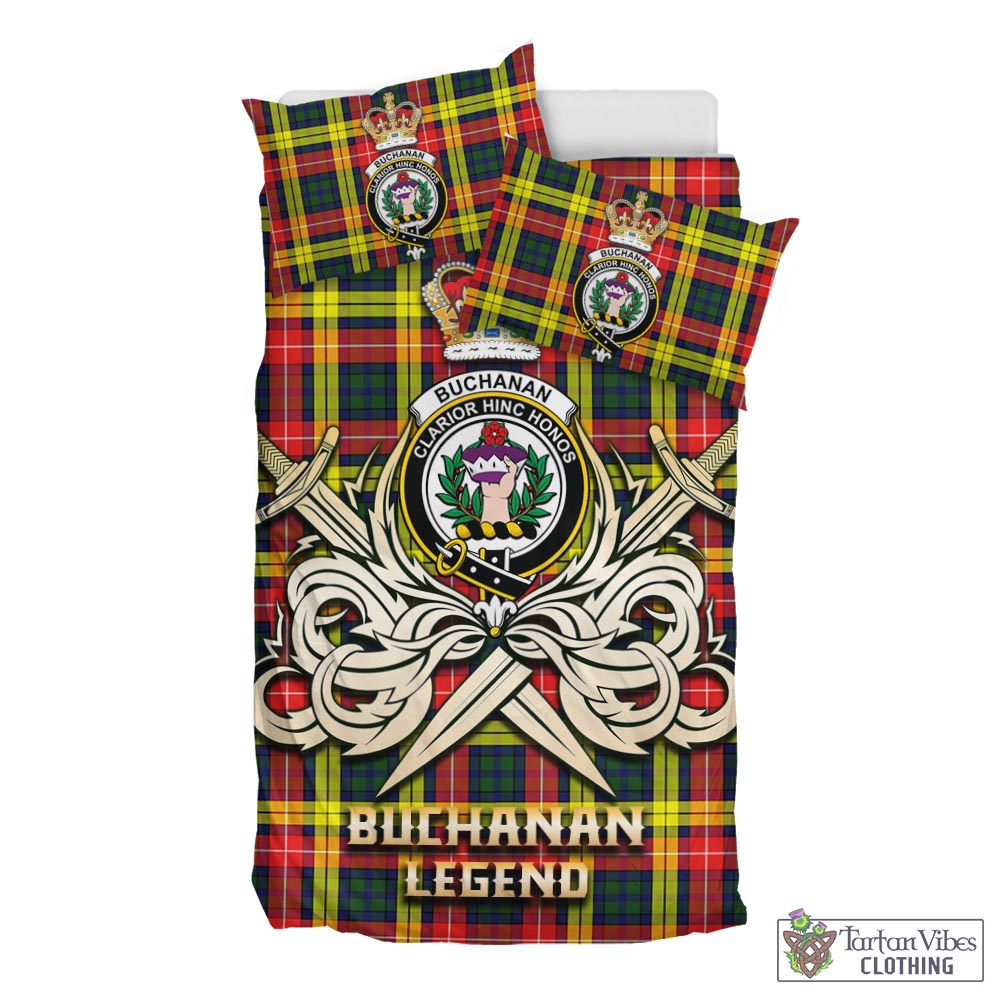 Tartan Vibes Clothing Buchanan Modern Tartan Bedding Set with Clan Crest and the Golden Sword of Courageous Legacy