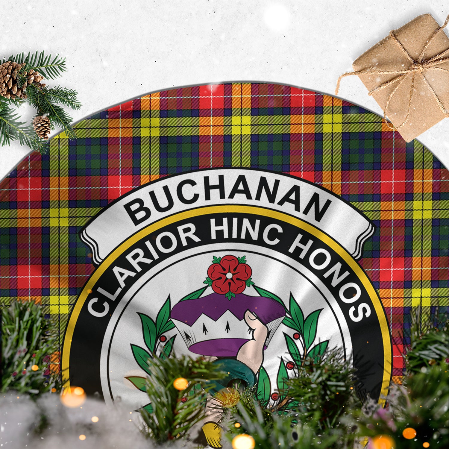 Buchanan Modern Tartan Christmas Tree Skirt with Family Crest - Tartanvibesclothing