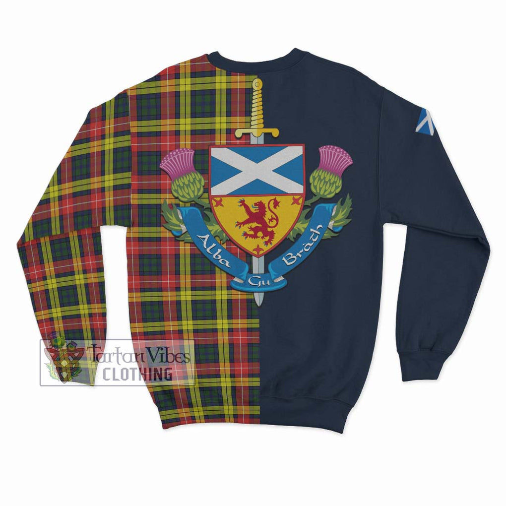 Tartan Vibes Clothing Buchanan Modern Tartan Sweatshirt with Scottish Lion Royal Arm Half Style