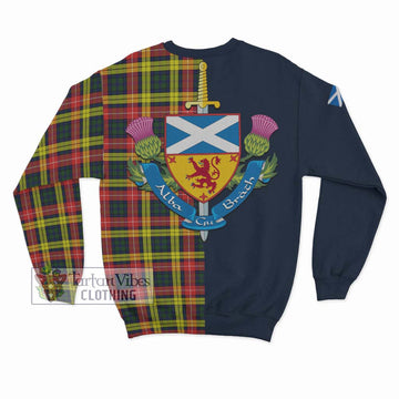 Buchanan Modern Tartan Sweatshirt Alba with Scottish Lion Royal Arm Half Style