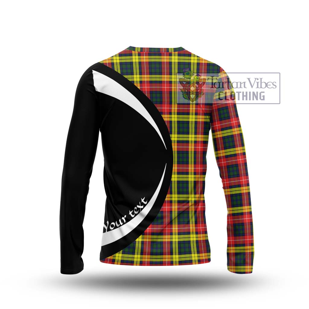 Buchanan Modern Tartan Long Sleeve T-Shirt with Family Crest Circle Style - Tartan Vibes Clothing