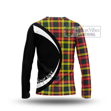 Buchanan Modern Tartan Long Sleeve T-Shirt with Family Crest Circle Style