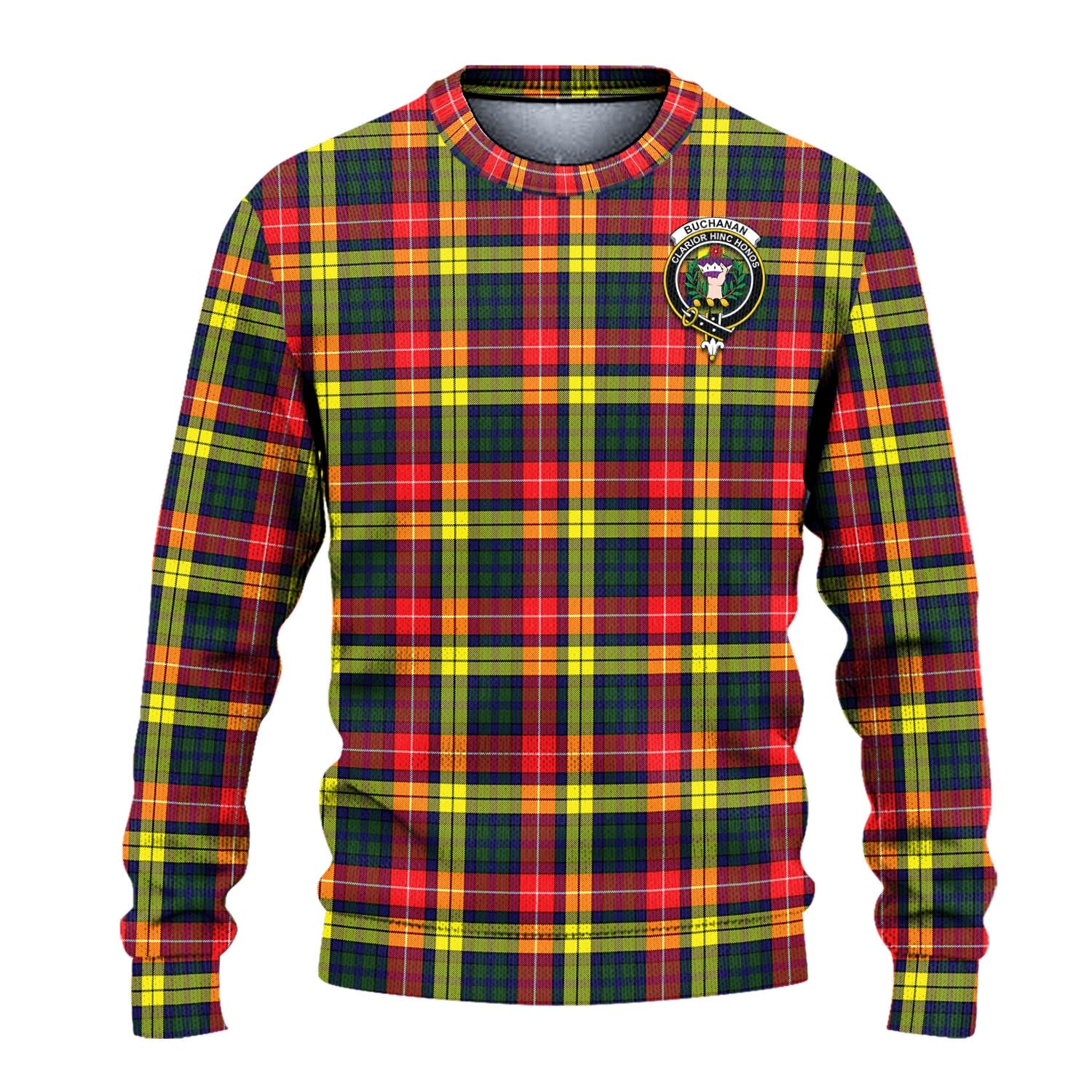 Buchanan Modern Tartan Knitted Sweater with Family Crest - Tartanvibesclothing