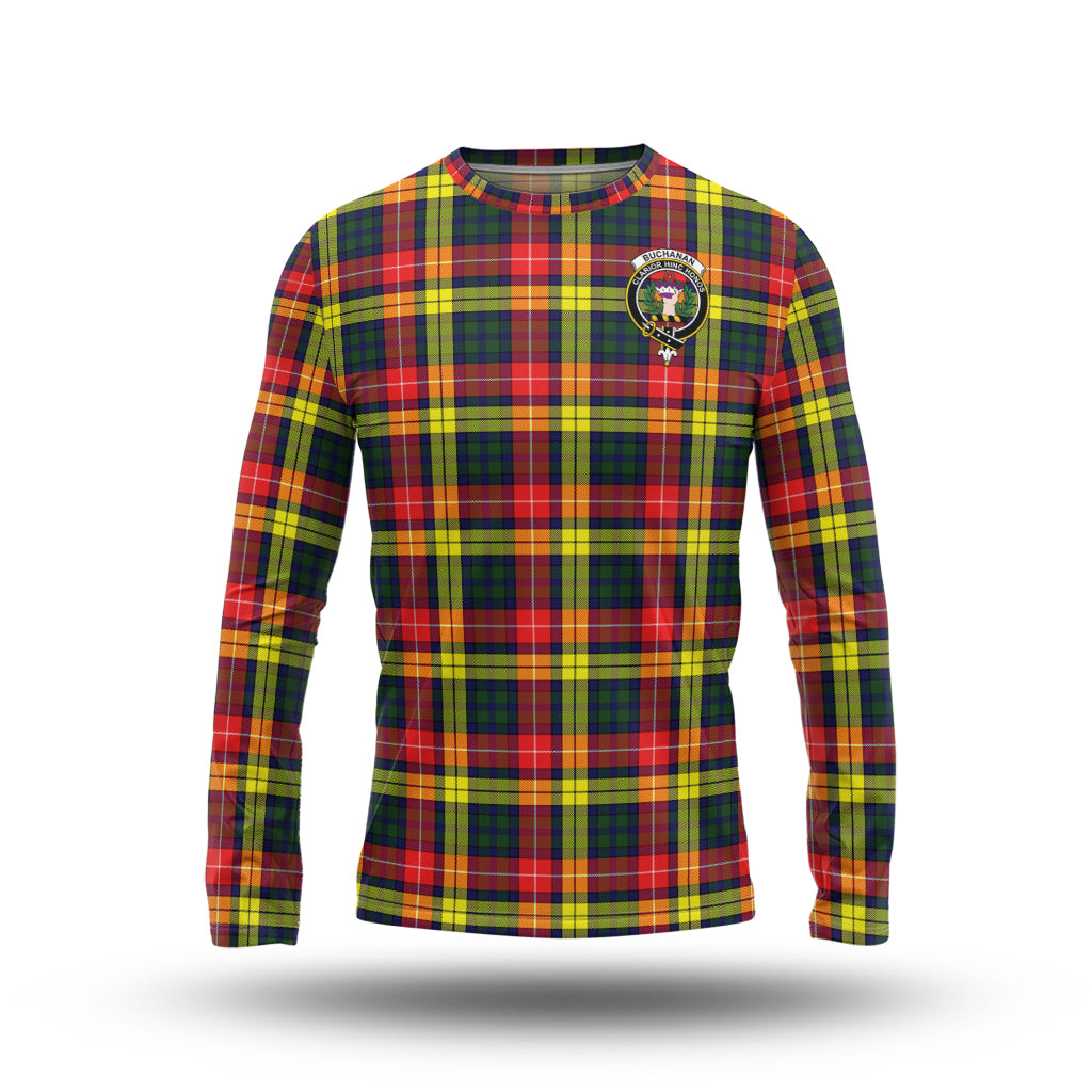 Buchanan Modern Tartan Long Sleeve T-Shirt with Family Crest - Tartanvibesclothing