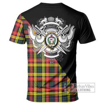 Buchanan Modern Tartan T-Shirt with Family Crest and Military Logo Style