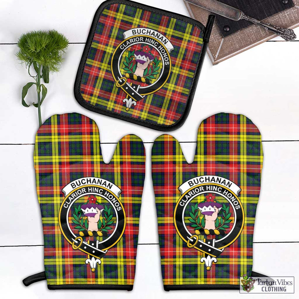 Buchanan Modern Tartan Combo Oven Mitt & Pot-Holder with Family Crest Combo 1 Oven Mitt & 1 Pot-Holder Black - Tartan Vibes Clothing