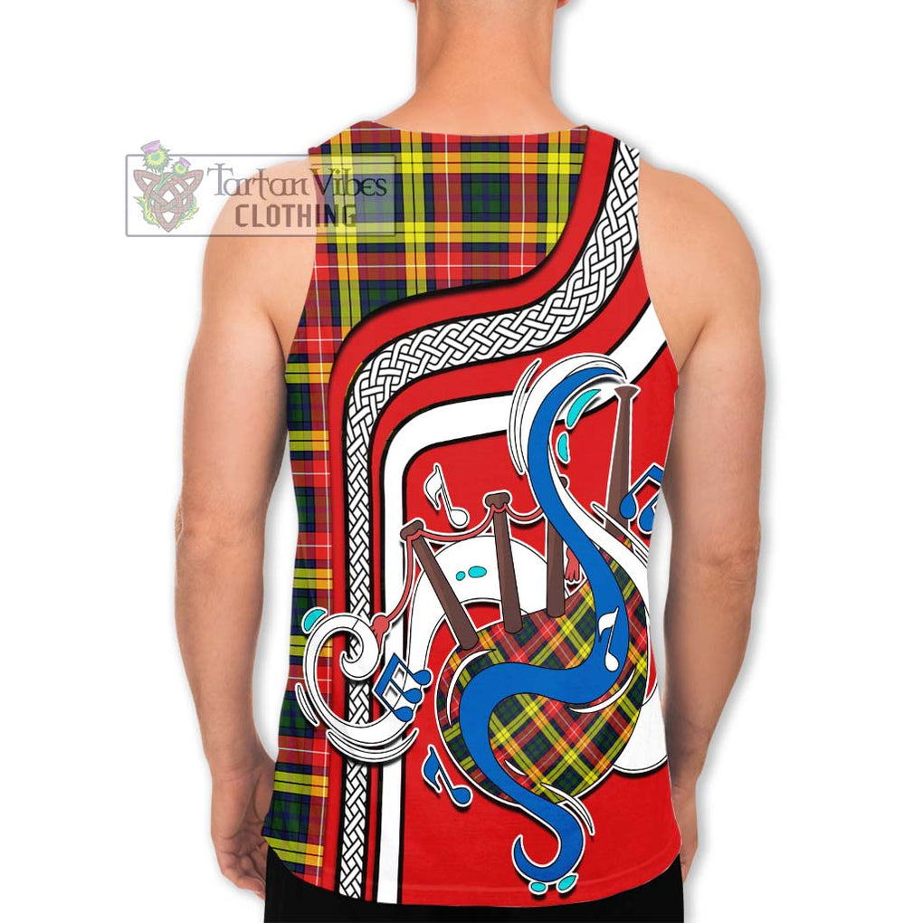 Buchanan Modern Tartan Men's Tank Top with Epic Bagpipe Style - Tartanvibesclothing Shop