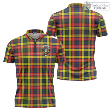 Buchanan Modern Tartan Zipper Polo Shirt with Family Crest