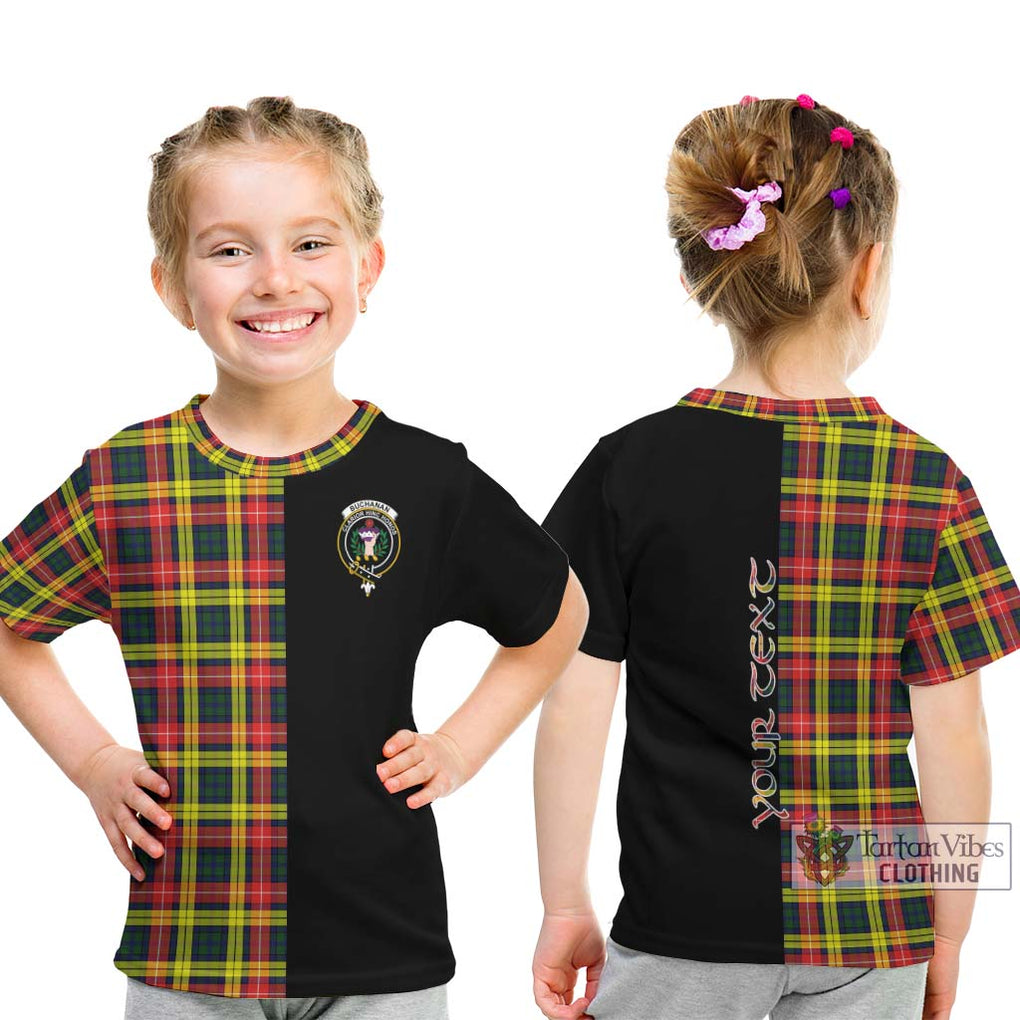 Buchanan Modern Tartan Kid T-Shirt with Family Crest and Half Of Me Style - Tartanvibesclothing Shop