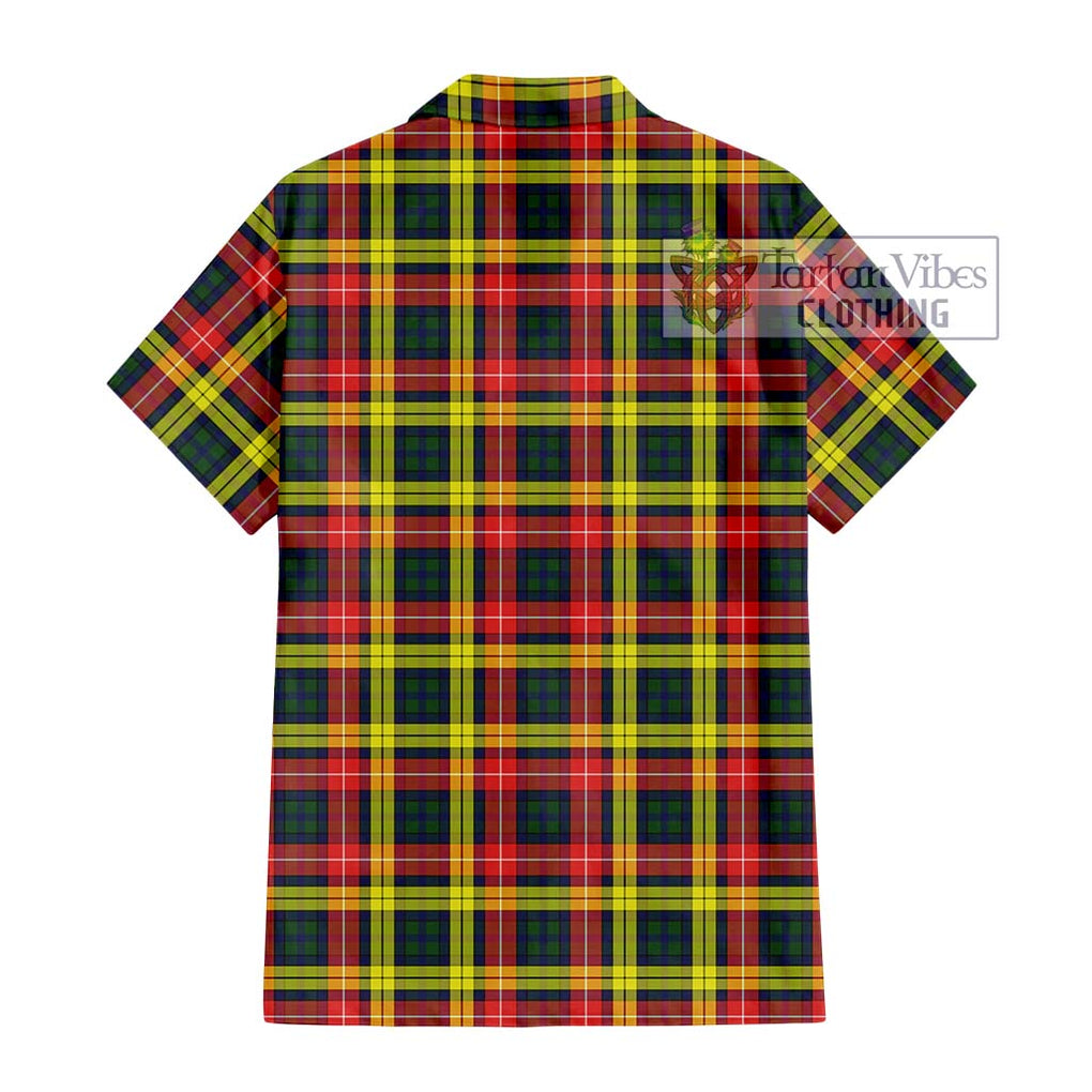 Buchanan Modern Tartan Short Sleeve Button Shirt with Family Crest DNA In Me Style - Tartanvibesclothing Shop