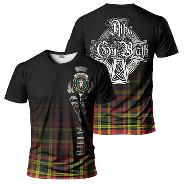 Buchanan Modern Tartan T-Shirt Featuring Alba Gu Brath Family Crest Celtic Inspired