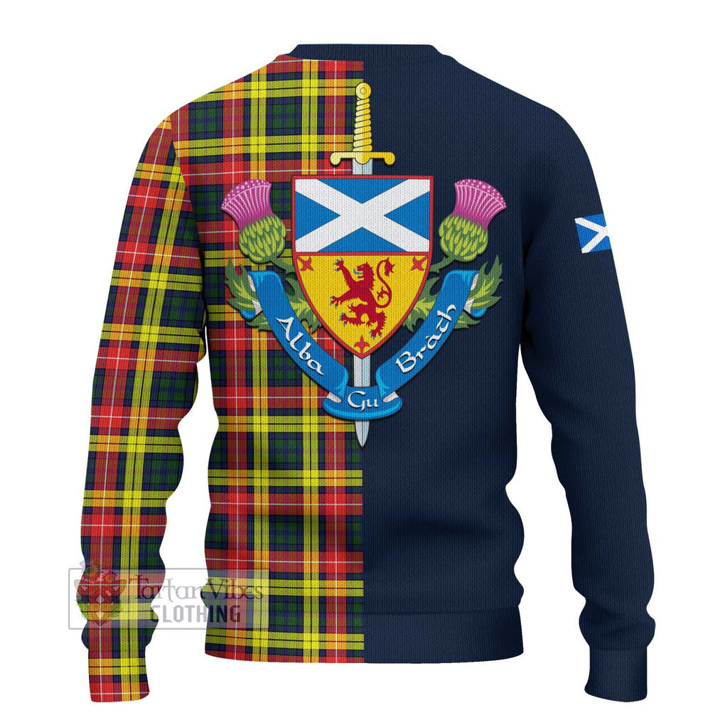 Tartan Vibes Clothing Buchanan Modern Tartan Knitted Sweater with Scottish Lion Royal Arm Half Style