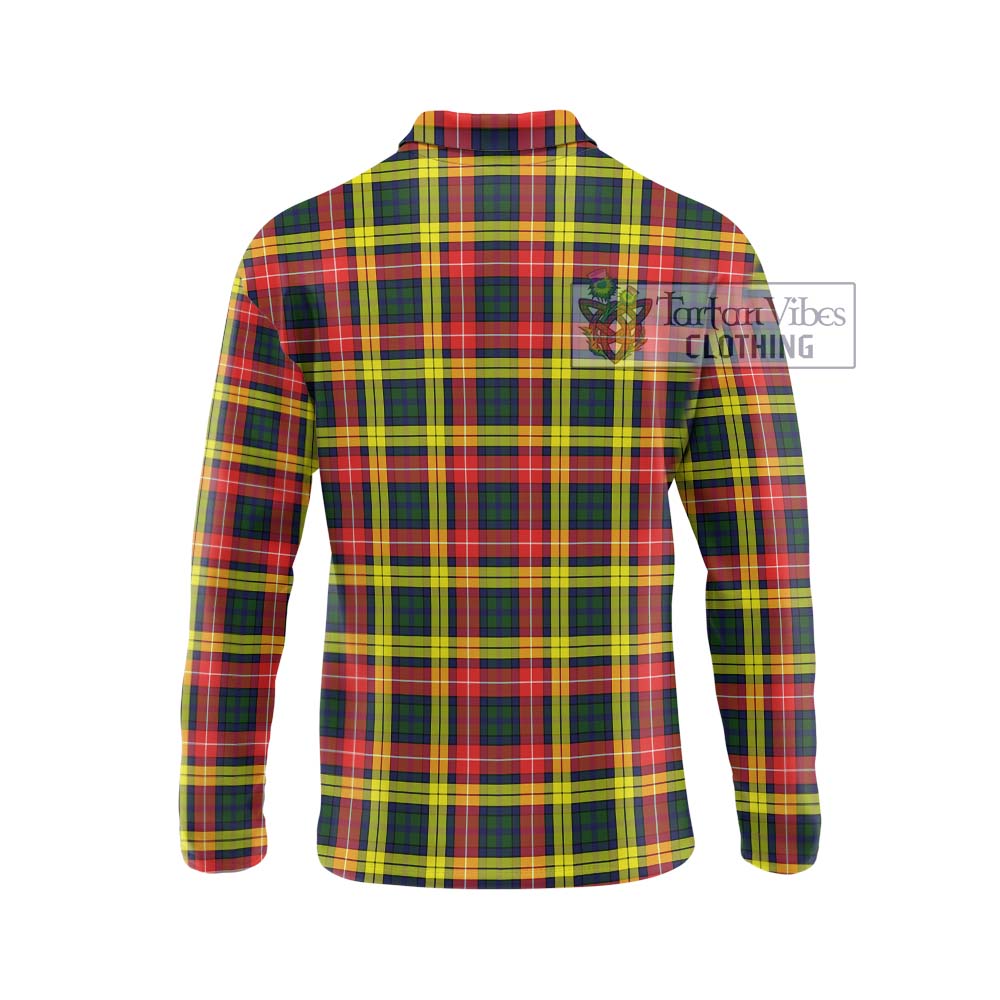 Buchanan Modern Tartan Long Sleeve Polo Shirt with Family Crest DNA In Me Style - Tartanvibesclothing Shop