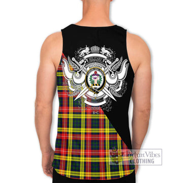 Buchanan Modern Tartan Men's Tank Top with Family Crest and Military Logo Style