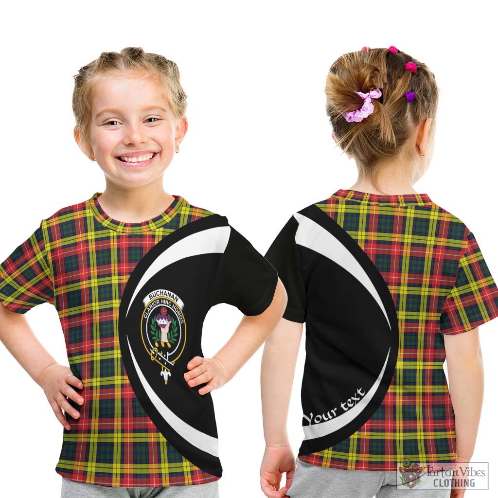 Buchanan Modern Tartan Kid T-Shirt with Family Crest Circle Style - Tartan Vibes Clothing