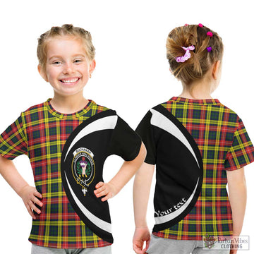 Buchanan Modern Tartan Kid T-Shirt with Family Crest Circle Style