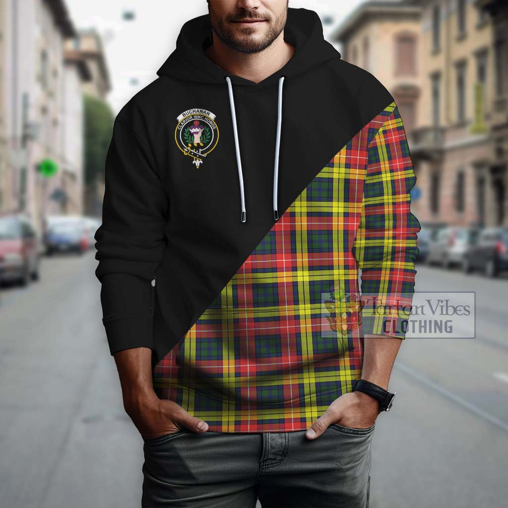 Buchanan Modern Tartan Hoodie with Family Crest and Military Logo Style - Tartanvibesclothing Shop