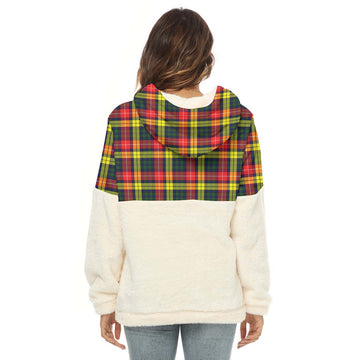 Buchanan Modern Tartan Women's Borg Fleece Hoodie With Half Zip with Family Crest