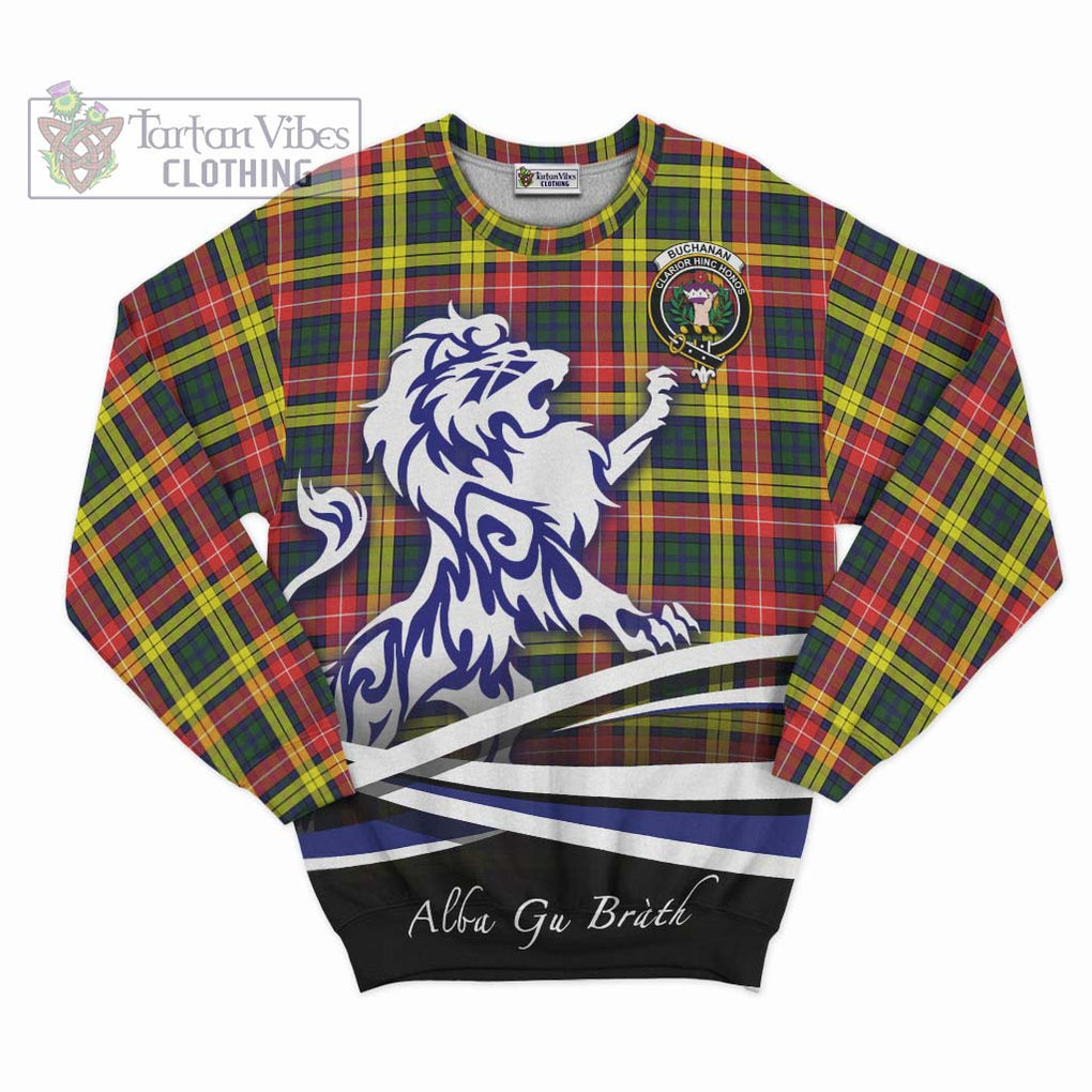 Buchanan Modern Tartan Sweatshirt with Alba Gu Brath Regal Lion Emblem - Tartanvibesclothing Shop