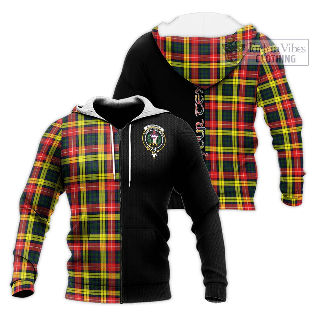 Buchanan Modern Tartan Knitted Hoodie with Family Crest and Half Of Me Style Unisex Knitted Zip Hoodie - Tartanvibesclothing Shop