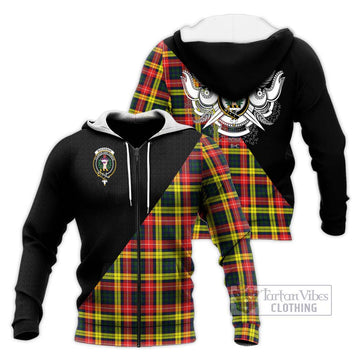 Buchanan Modern Tartan Knitted Hoodie with Family Crest and Military Logo Style