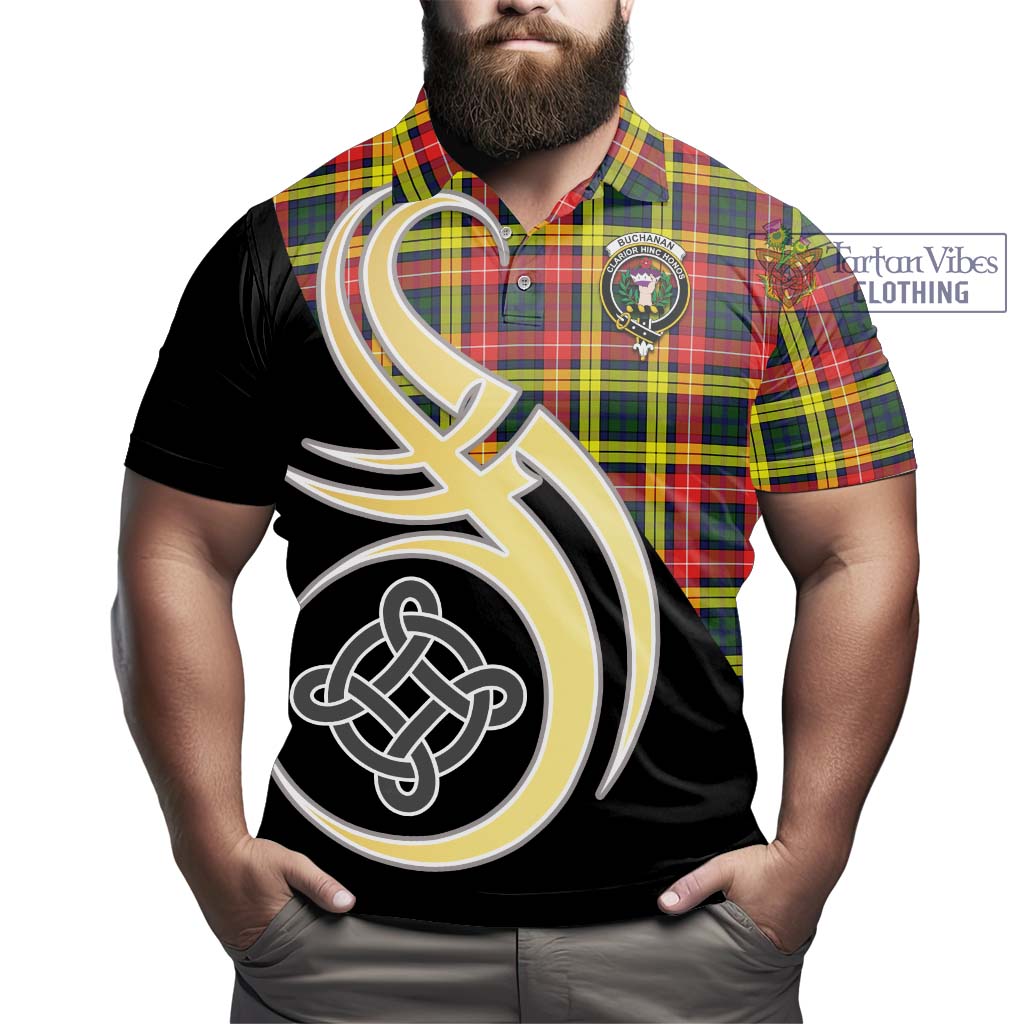 Buchanan Modern Tartan Polo Shirt with Family Crest and Celtic Symbol Style - Tartan Vibes Clothing