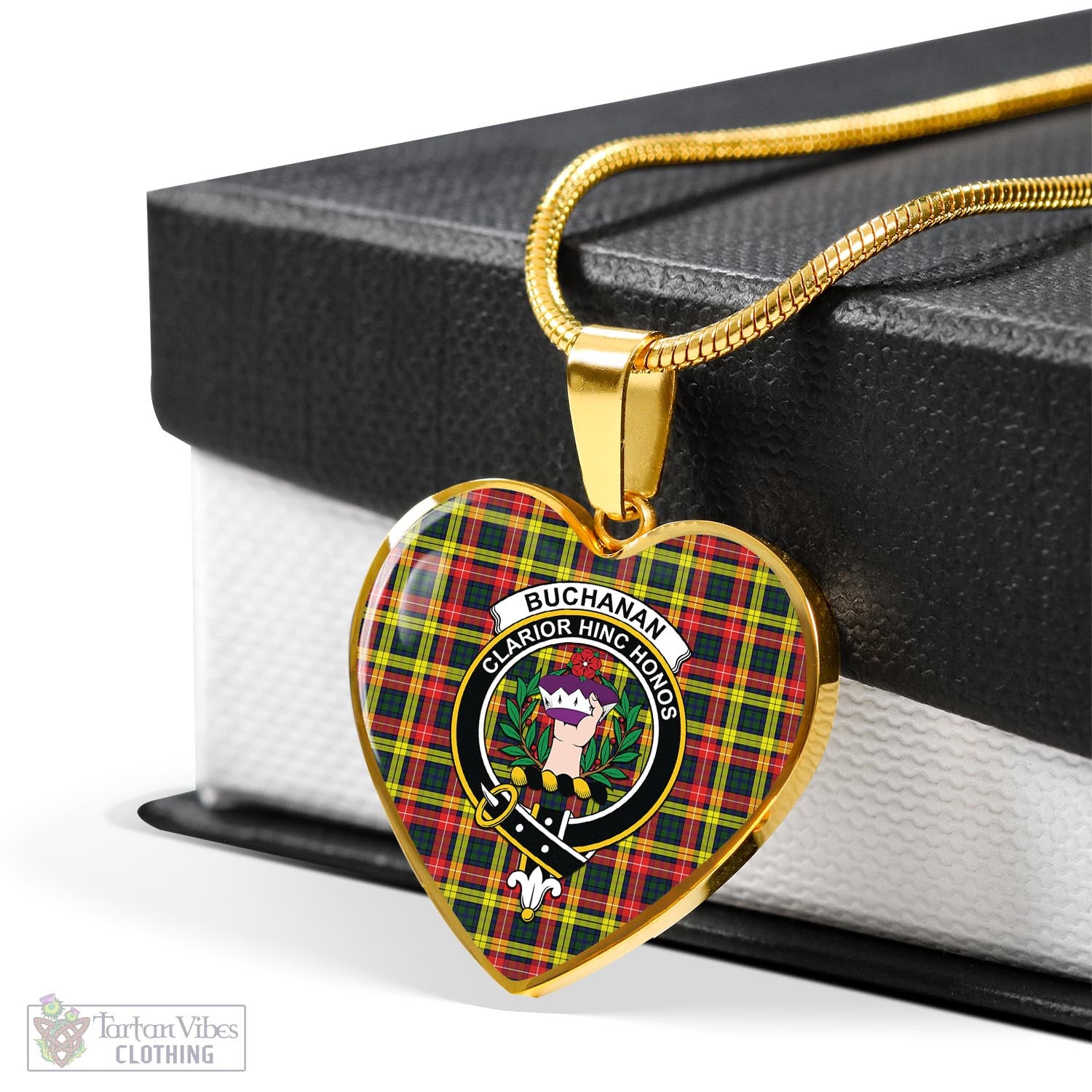 Tartan Vibes Clothing Buchanan Modern Tartan Heart Necklace with Family Crest