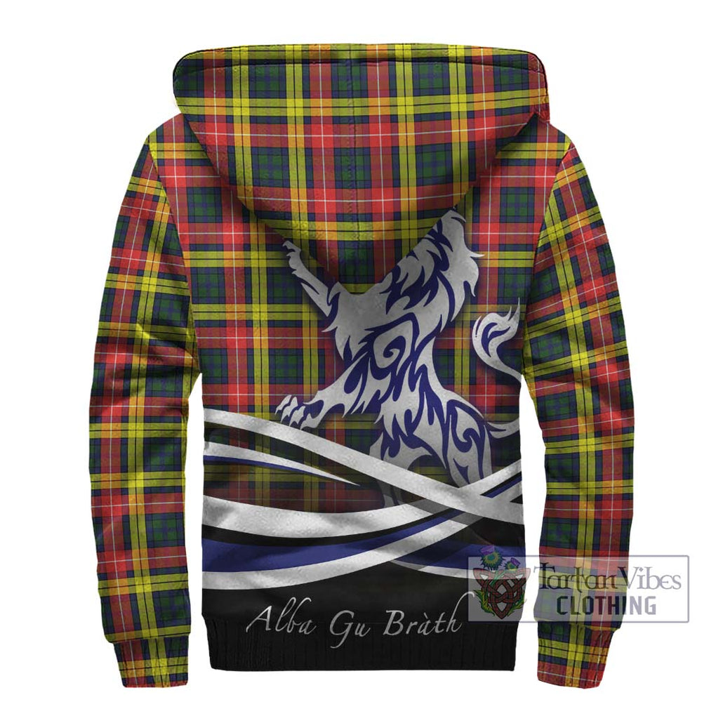 Buchanan Modern Tartan Sherpa Hoodie with Alba Gu Brath Regal Lion Emblem - Tartanvibesclothing Shop