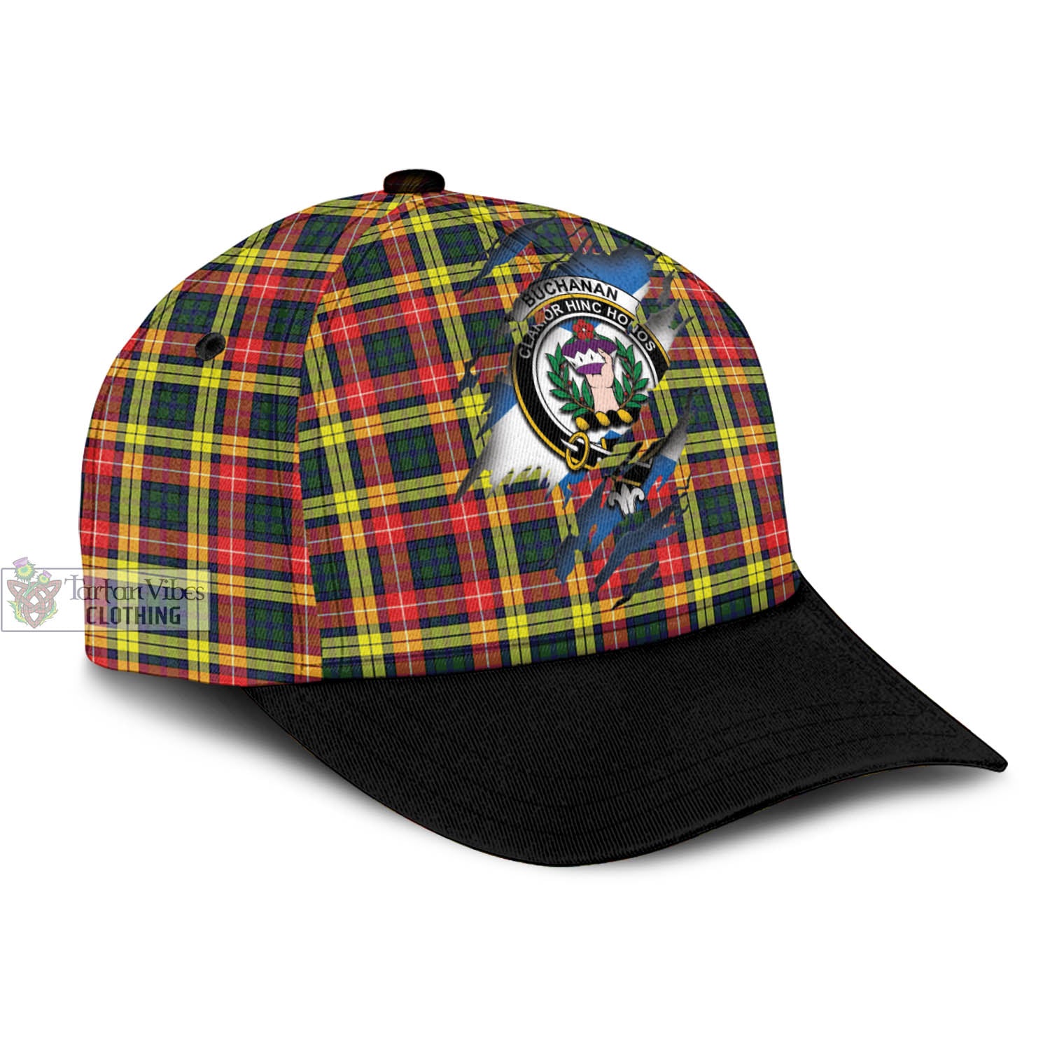 Tartan Vibes Clothing Buchanan Modern Tartan Classic Cap with Family Crest In Me Style