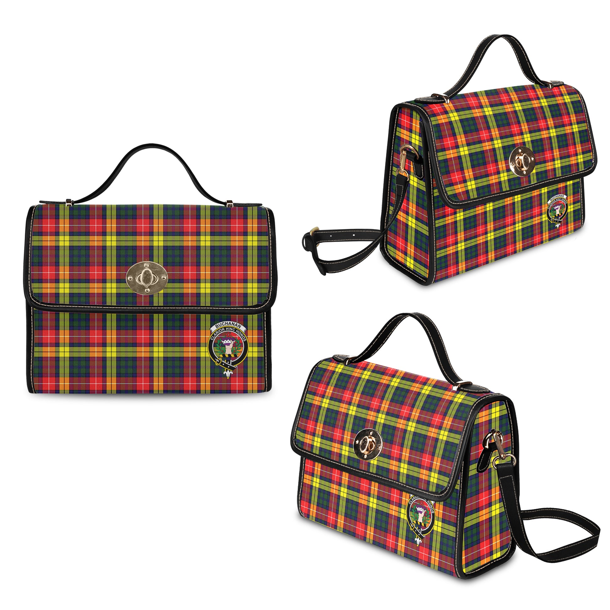 Buchanan Modern Tartan Leather Strap Waterproof Canvas Bag with Family Crest - Tartanvibesclothing