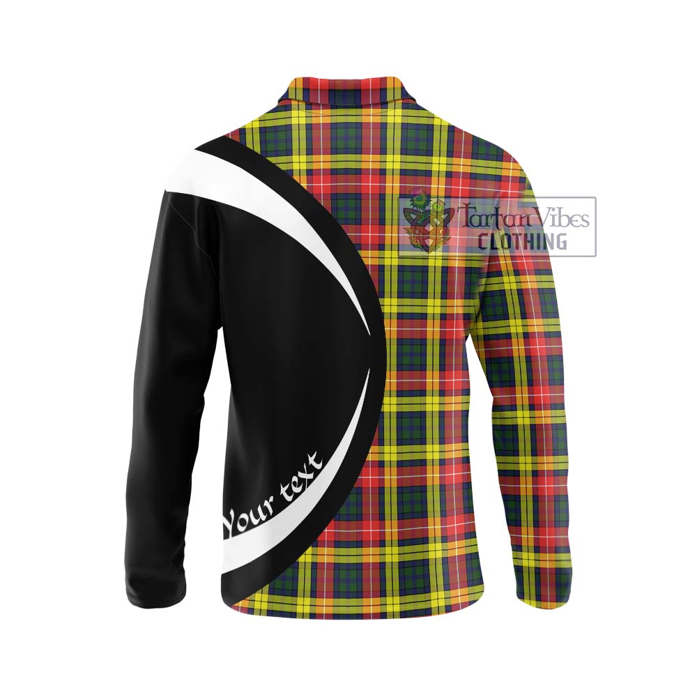 Buchanan Modern Tartan Long Sleeve Polo Shirt with Family Crest Circle Style - Tartan Vibes Clothing