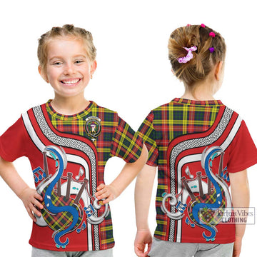 Buchanan Modern Tartan Kid T-Shirt with Epic Bagpipe Style