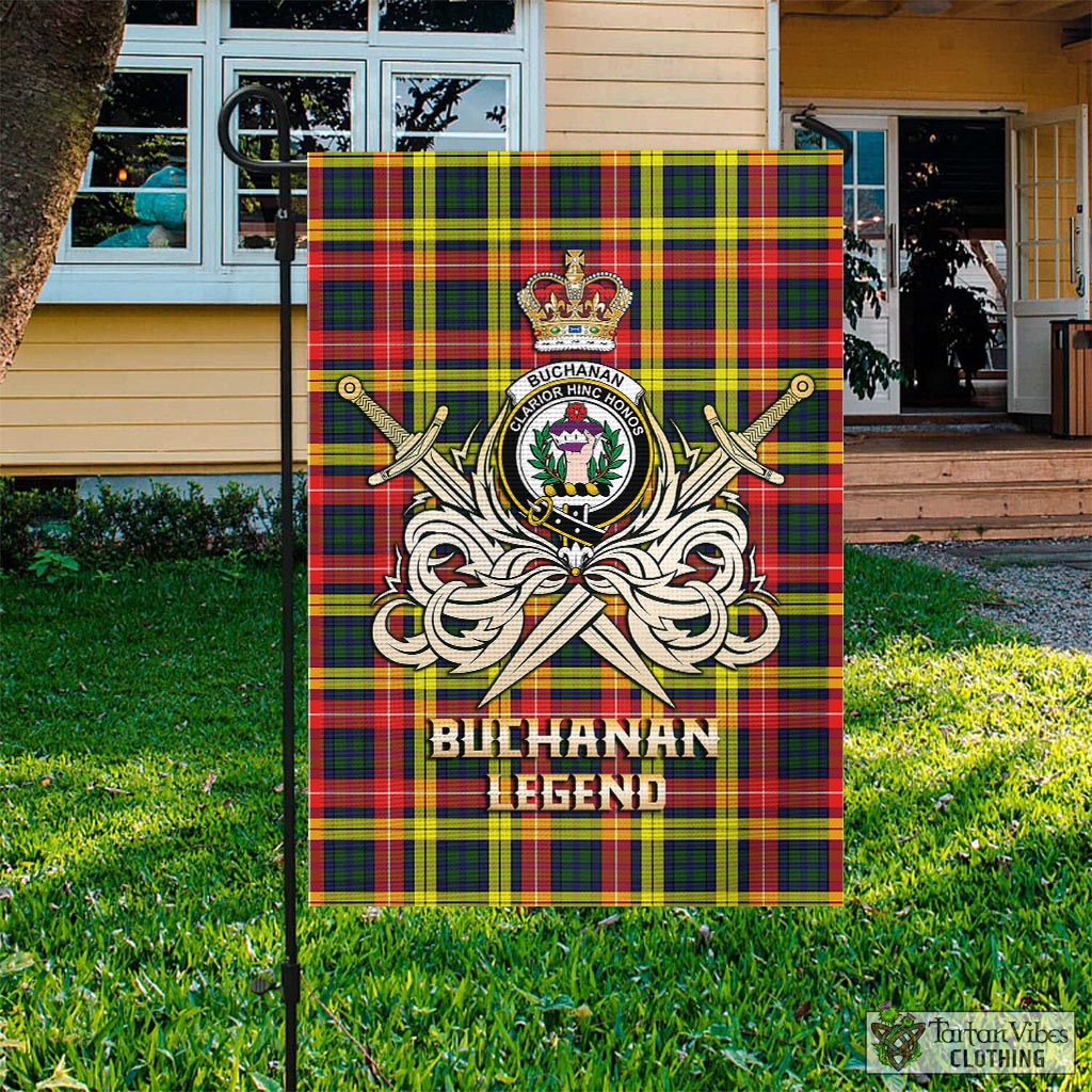 Tartan Vibes Clothing Buchanan Modern Tartan Flag with Clan Crest and the Golden Sword of Courageous Legacy