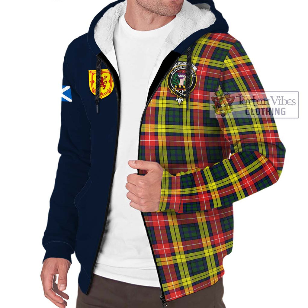 Tartan Vibes Clothing Buchanan Modern Tartan Sherpa Hoodie with Scottish Lion Royal Arm Half Style