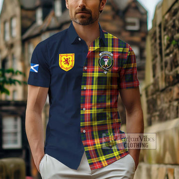 Buchanan Modern Tartan Short Sleeve Button Shirt Alba with Scottish Lion Royal Arm Half Style