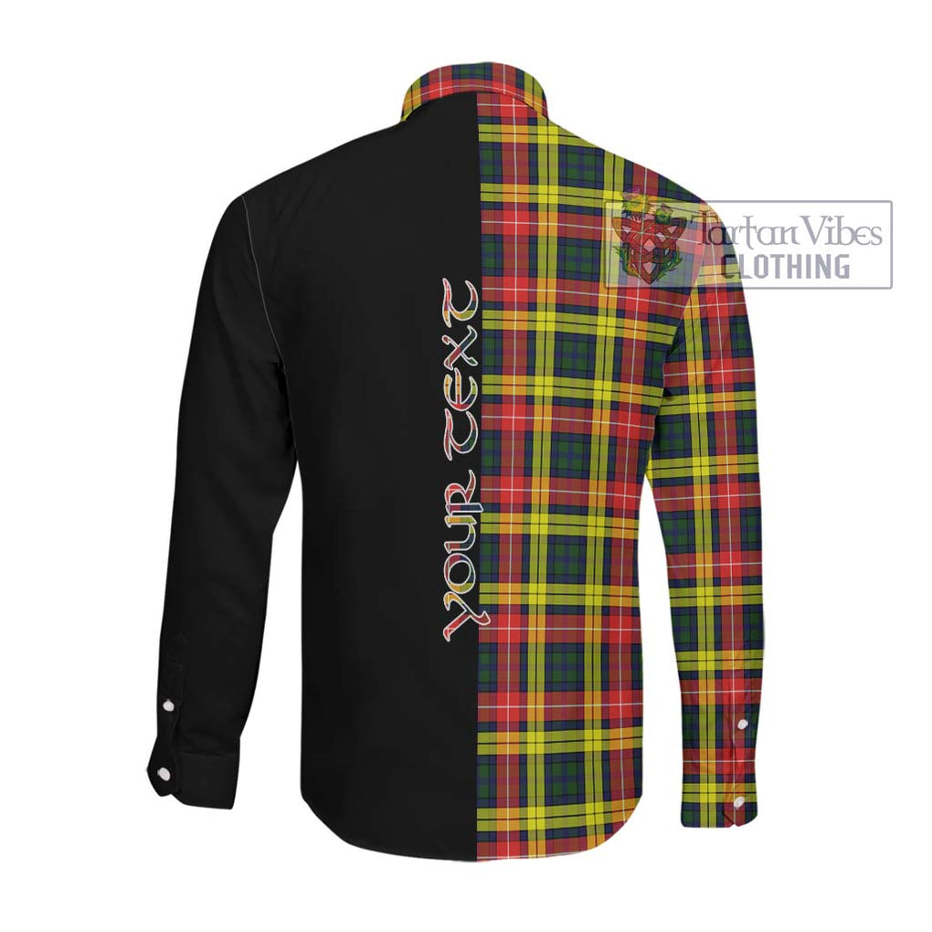 Buchanan Modern Tartan Long Sleeve Button Shirt with Family Crest and Half Of Me Style Men's Shirt - Tartanvibesclothing Shop