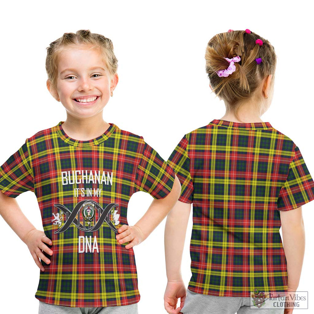 Buchanan Modern Tartan Kid T-Shirt with Family Crest DNA In Me Style - Tartanvibesclothing Shop