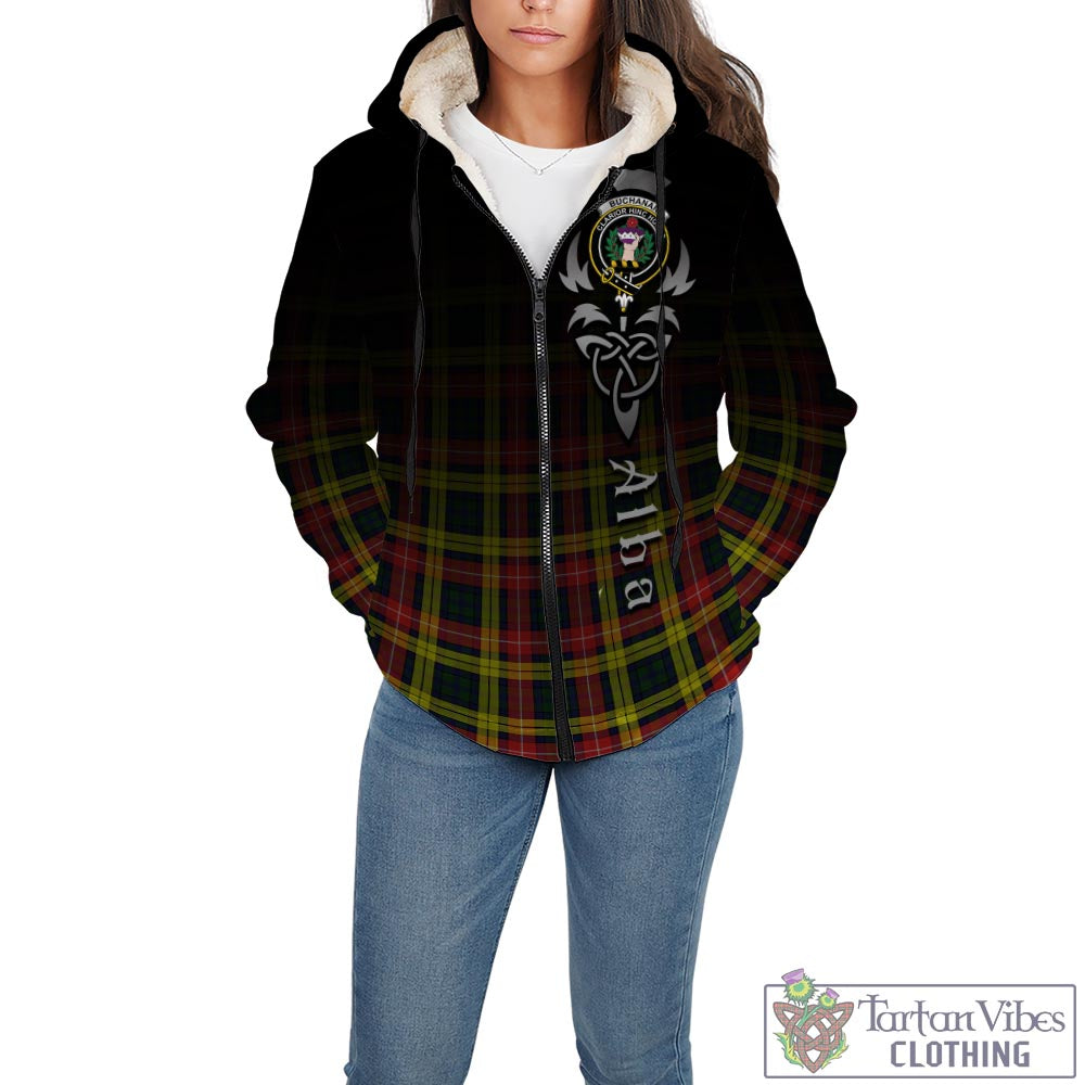 Tartan Vibes Clothing Buchanan Modern Tartan Sherpa Hoodie Featuring Alba Gu Brath Family Crest Celtic Inspired