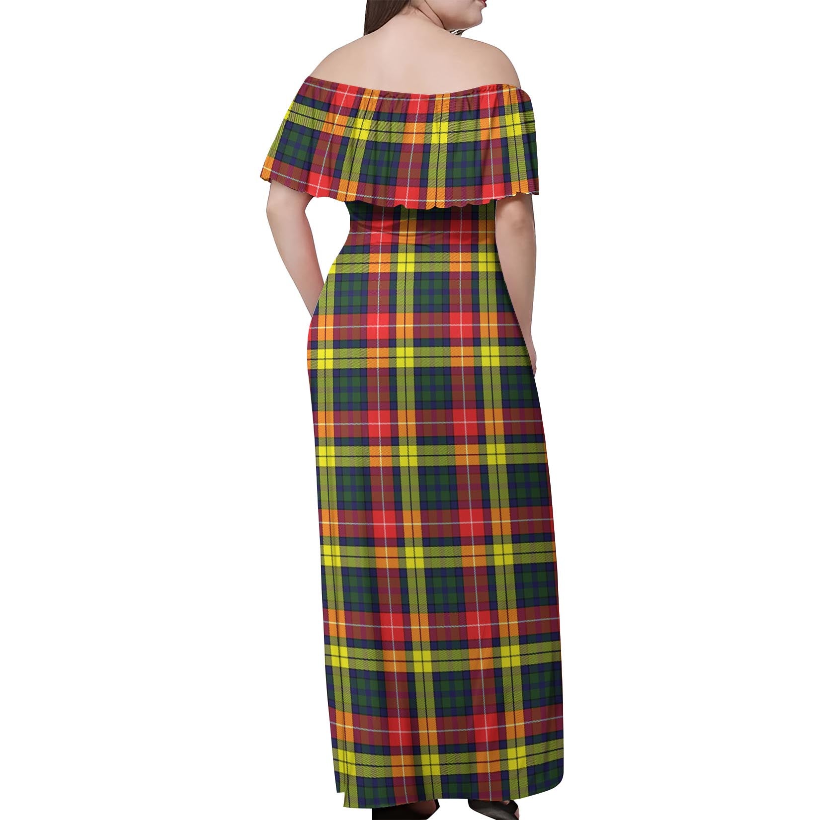 Buchanan Modern Tartan Off Shoulder Long Dress - Tartanvibesclothing