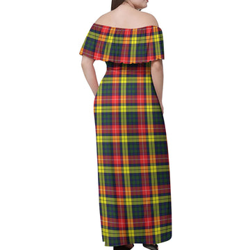 Buchanan Modern Tartan Off Shoulder Long Dress