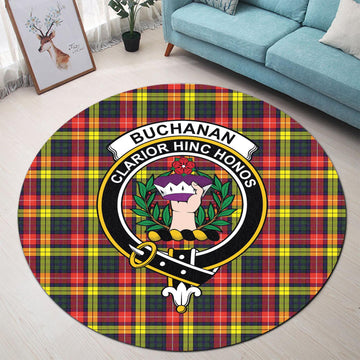 Buchanan Modern Tartan Round Rug with Family Crest