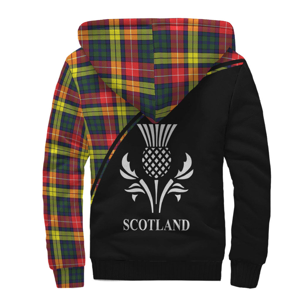 Buchanan Modern Tartan Sherpa Hoodie with Family Crest Curve Style - Tartanvibesclothing