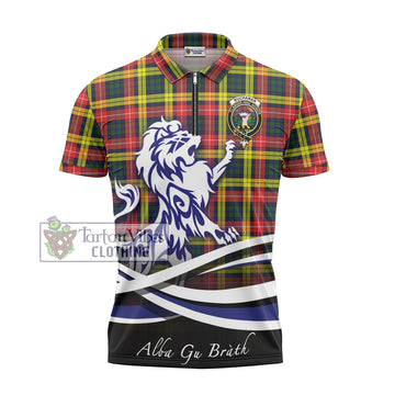 Buchanan Modern Tartan Zipper Polo Shirt with Alba Gu Brath Regal Lion Emblem