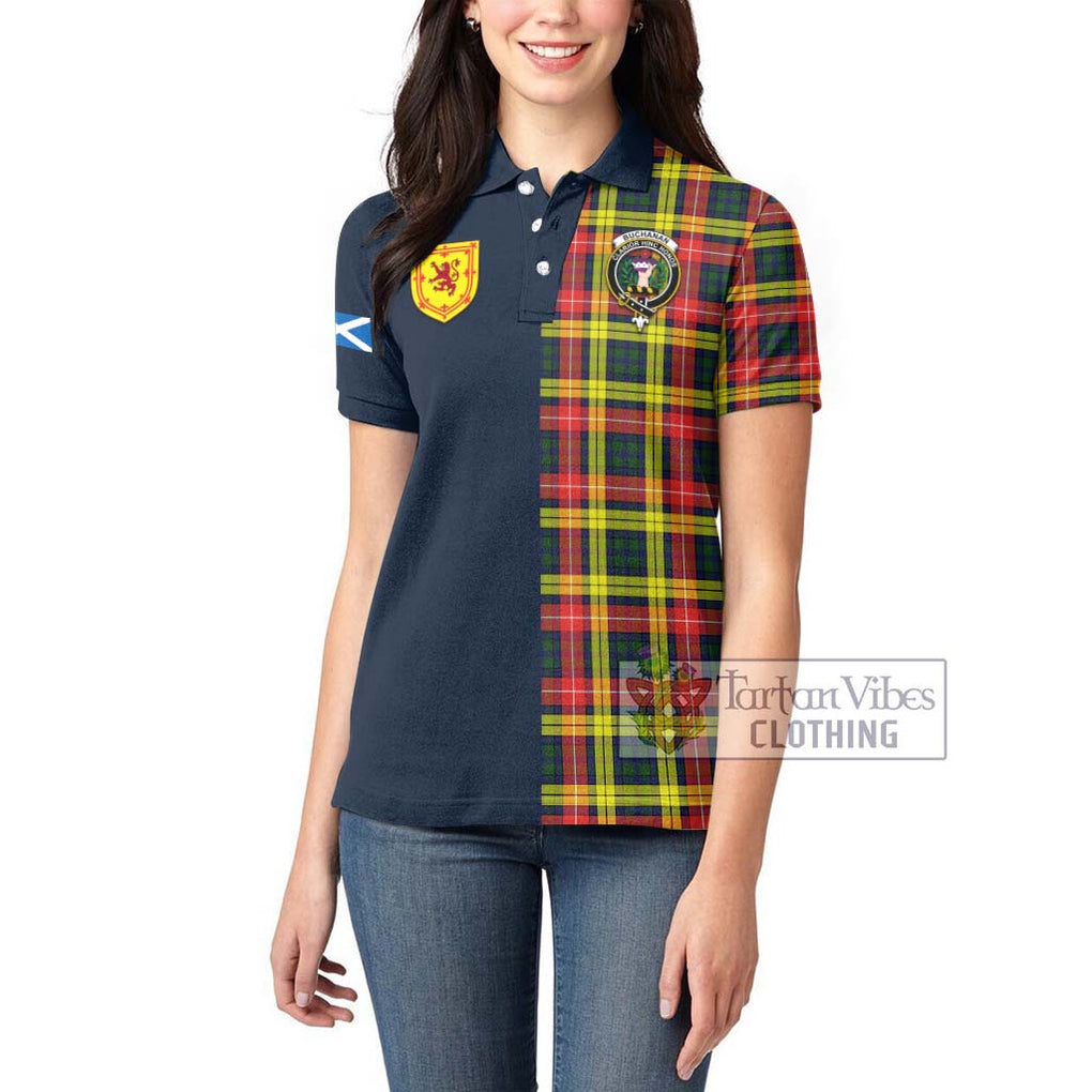 Tartan Vibes Clothing Buchanan Modern Tartan Women's Polo Shirt with Scottish Lion Royal Arm Half Style