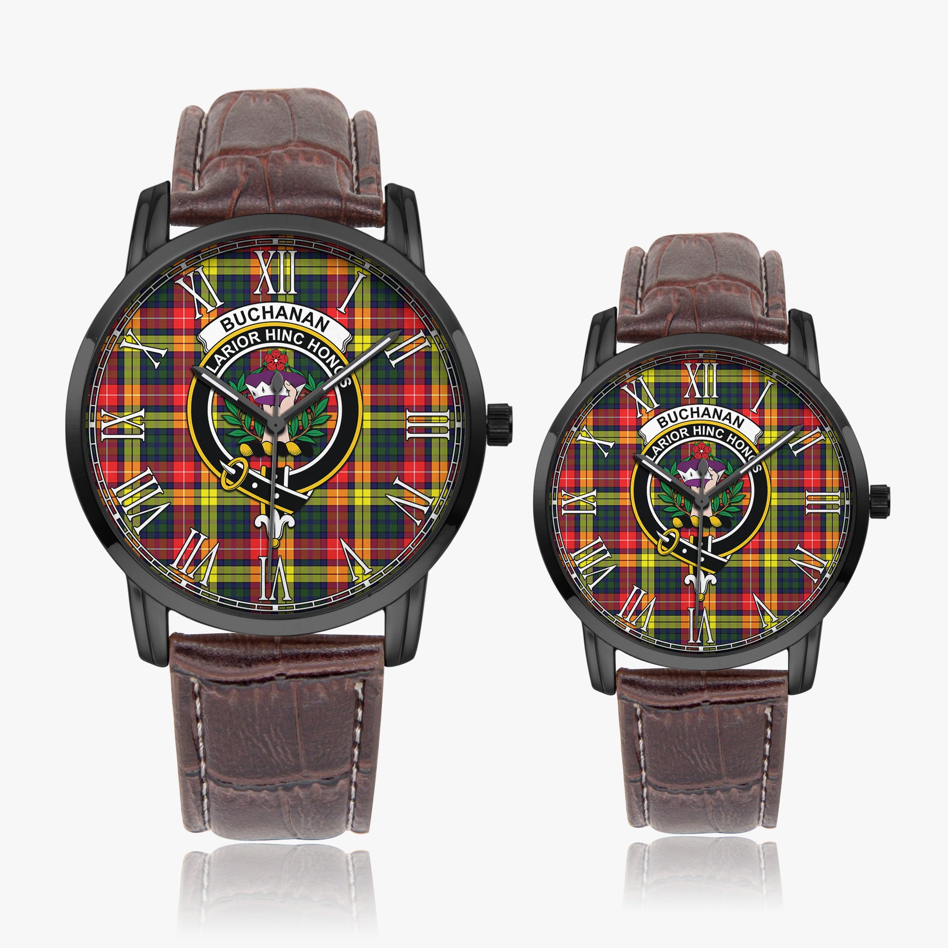 Buchanan Modern Tartan Family Crest Leather Strap Quartz Watch - Tartanvibesclothing