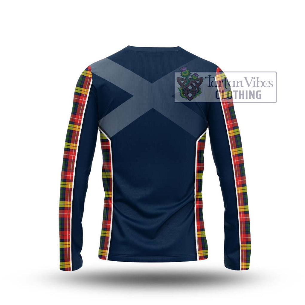 Buchanan Modern Tartan Long Sleeve T-Shirt with Family Crest and Lion Rampant Vibes Sport Style - Tartan Vibes Clothing