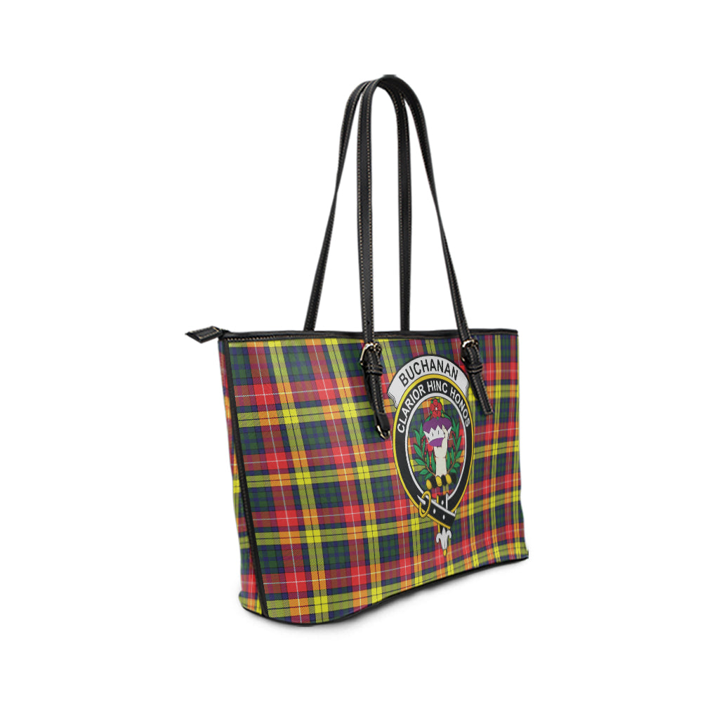 Buchanan Modern Tartan Leather Tote Bag with Family Crest - Tartanvibesclothing