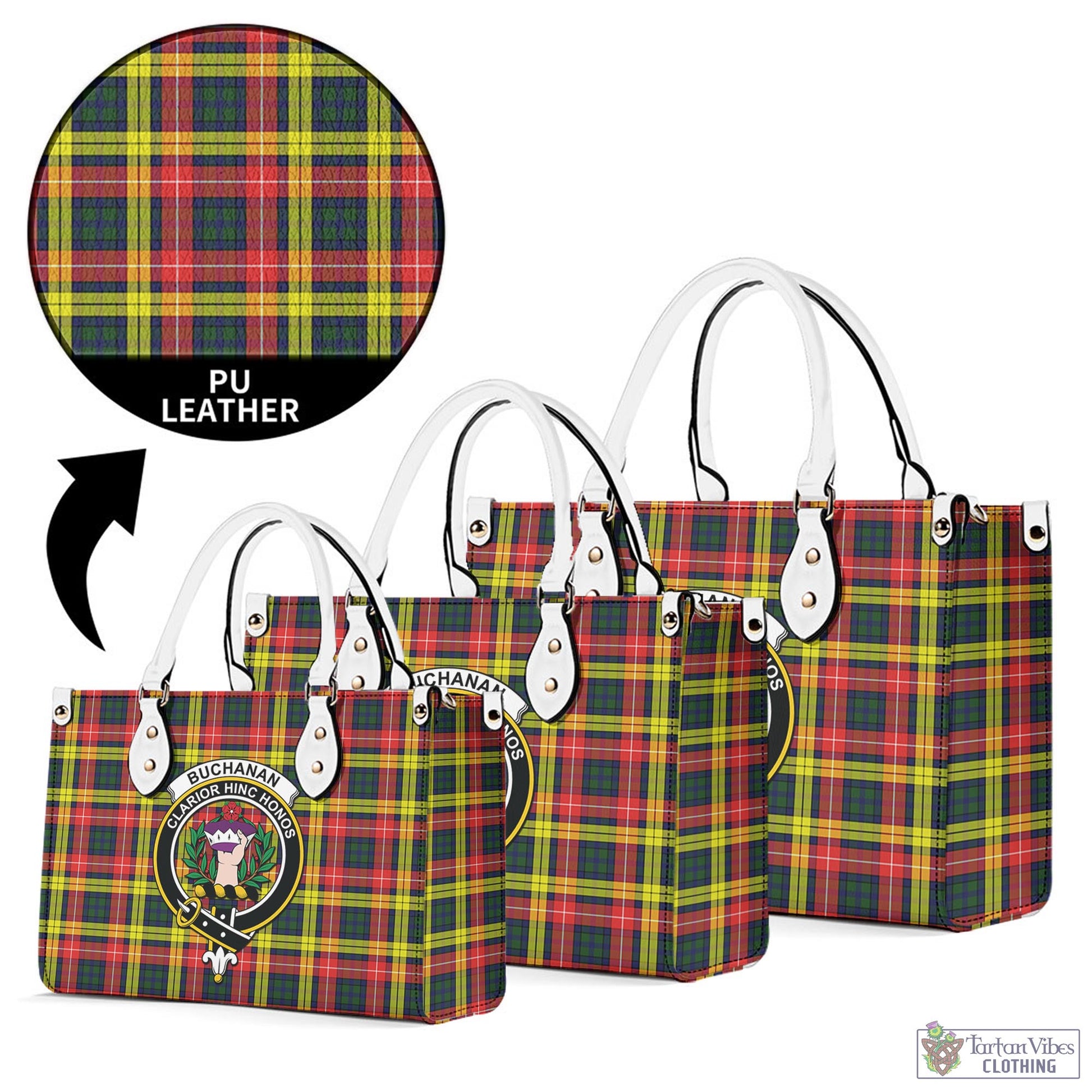 Tartan Vibes Clothing Buchanan Modern Tartan Luxury Leather Handbags with Family Crest